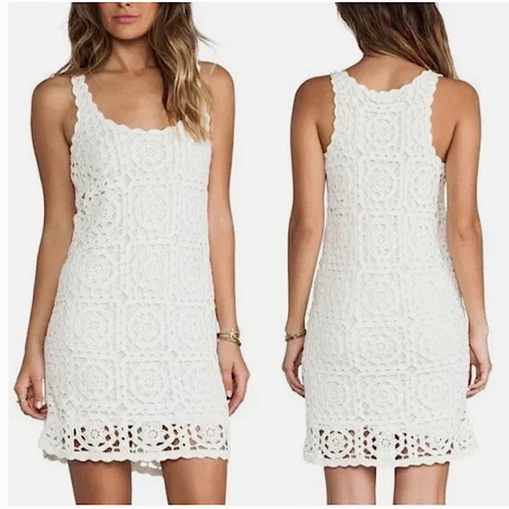 NWT Joie Elida porcelain ivory granny square crochet sleeveless tank dress large